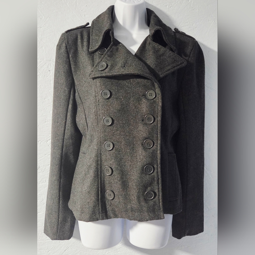 Miss Lili Gray Wool & Poly Pea Coat - Large